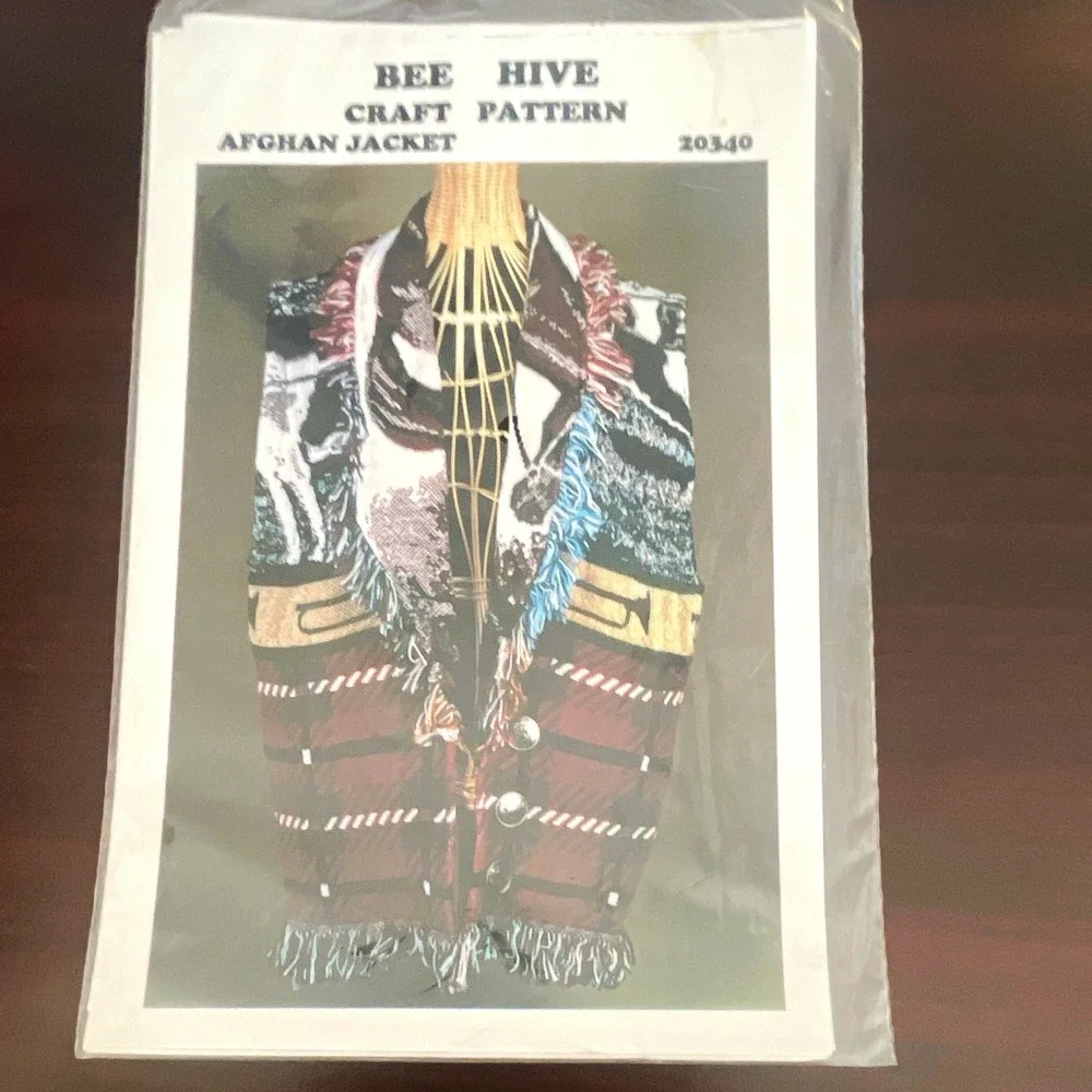 Bee Hive 20340 Vintage Sewing Pattern Unisex Adult Afghan Jacket‎ One Size UNCUT